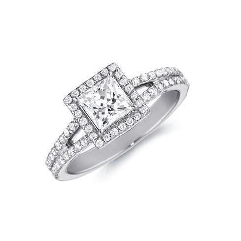 Princess & Round Halo Natural Diamond Ring With Accent 2.80 Ct. White Gold 14K