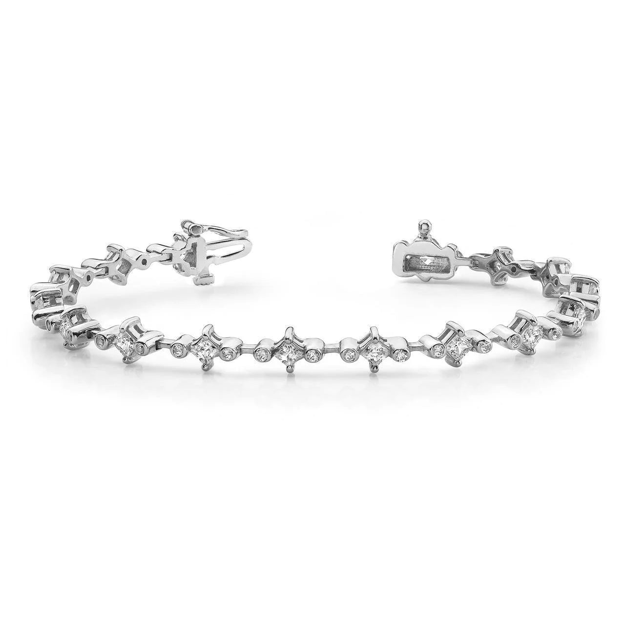 Princess & Round Real Diamond Tennis Bracelet 3.20 Carats White Gold 14K