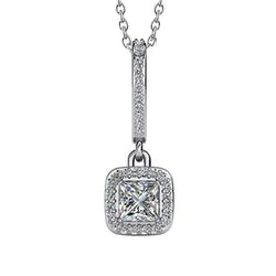 Princess & Round Shape 5 Carats Natural Earth Mined Diamonds Drop Pendant Necklace WG 14K