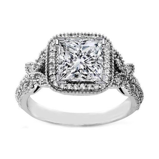 Princess & Round Vintage Style Natural Diamond Engagement Ring 3 Carats