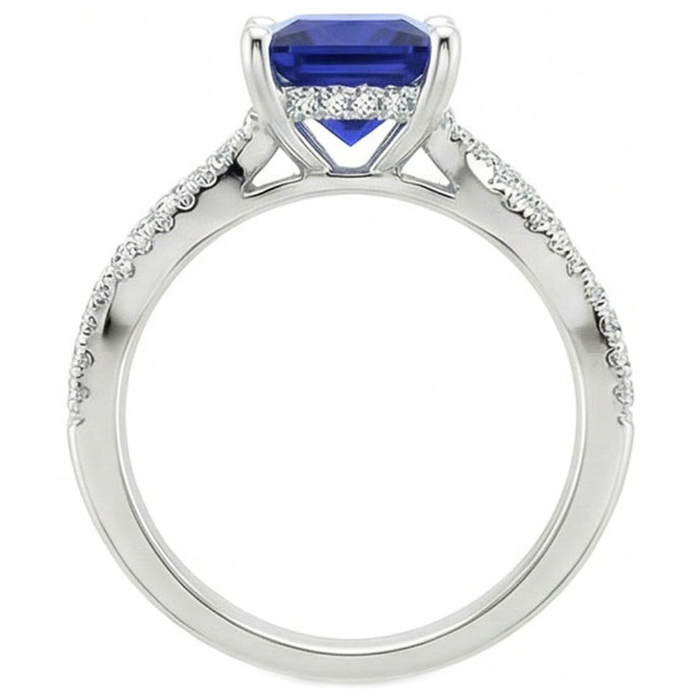 Princess Solitaire Accents Ring Ceylon Sapphire & Natural Earth Mined Diamonds 6 Carats