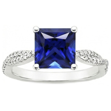 Princess Solitaire Accents Ring Ceylon Sapphire & Natural Earth Mined Diamonds 6 Carats