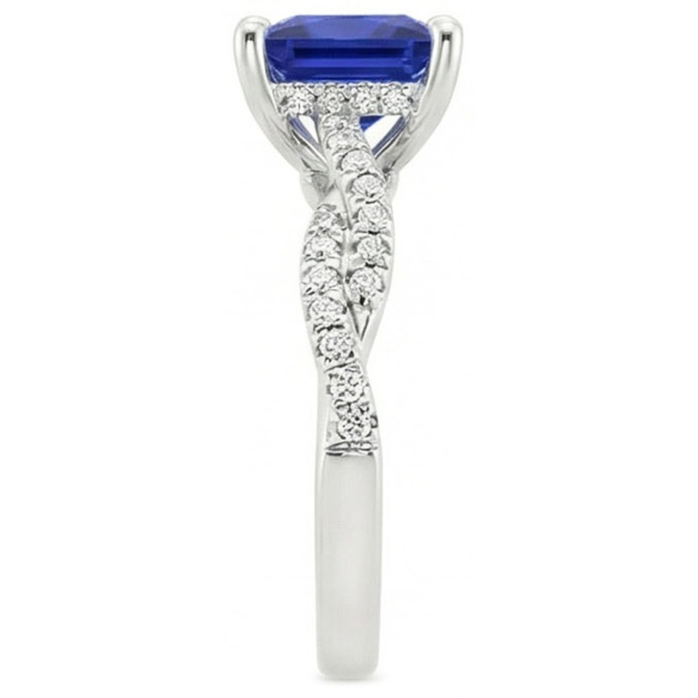 Princess Solitaire Accents Ring Ceylon Sapphire & Natural Earth Mined Diamonds 6 Carats