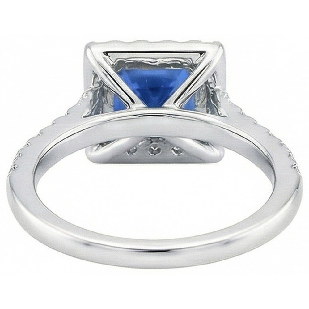 Princess Sri Lankan Sapphire Natural Earth Mined DIAMOND ( NOT LAB GROWN ) Ring 2.25 Carat White Gold 14K