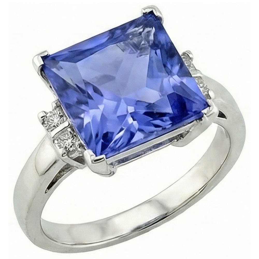 Princess Tanzanite Natural Earth Mined DIAMOND ( NOT LAB GROWN )s 8.50 Carat Fancy Ring White Gold 14K