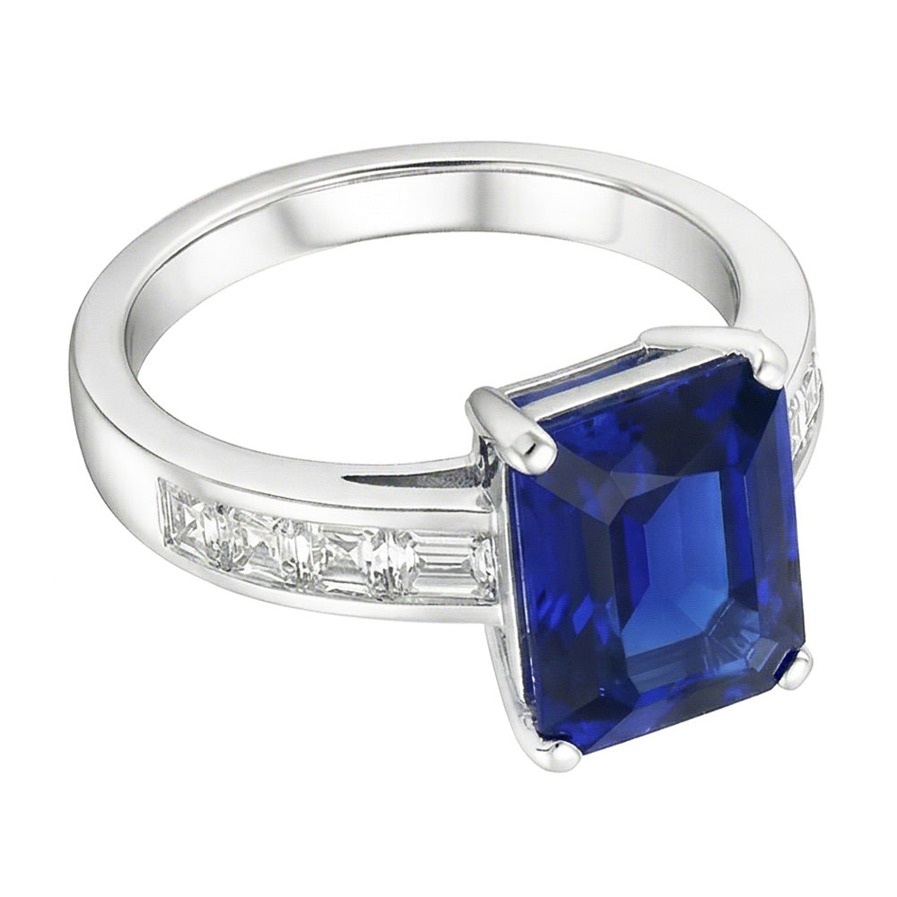 Princess & Baguette Natural Earth Mined Diamond Sapphire Ring Radiant 3 Carats Channel Set