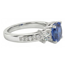 Princess & Round Natural Earth Mined Diamond Ring Cushion Ceylon Sapphire 3 Carats Gold