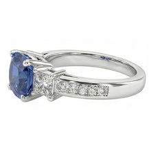 Princess & Round Natural Earth Mined Diamond Ring Cushion Ceylon Sapphire 3 Carats Gold