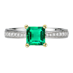 Natural Emerald Precious Stone Ring 3 ct – 14K Two Tone Gold