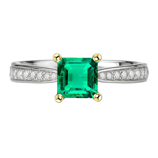Natural Emerald Precious Stone Ring 3 ct 14K Two Tone Gold – main view