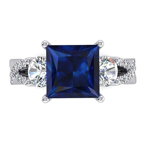 IGI CERTIFIED Royal Blue Sapphire Diamond Ring 5.50 Ct Princess Cut Gold 14K