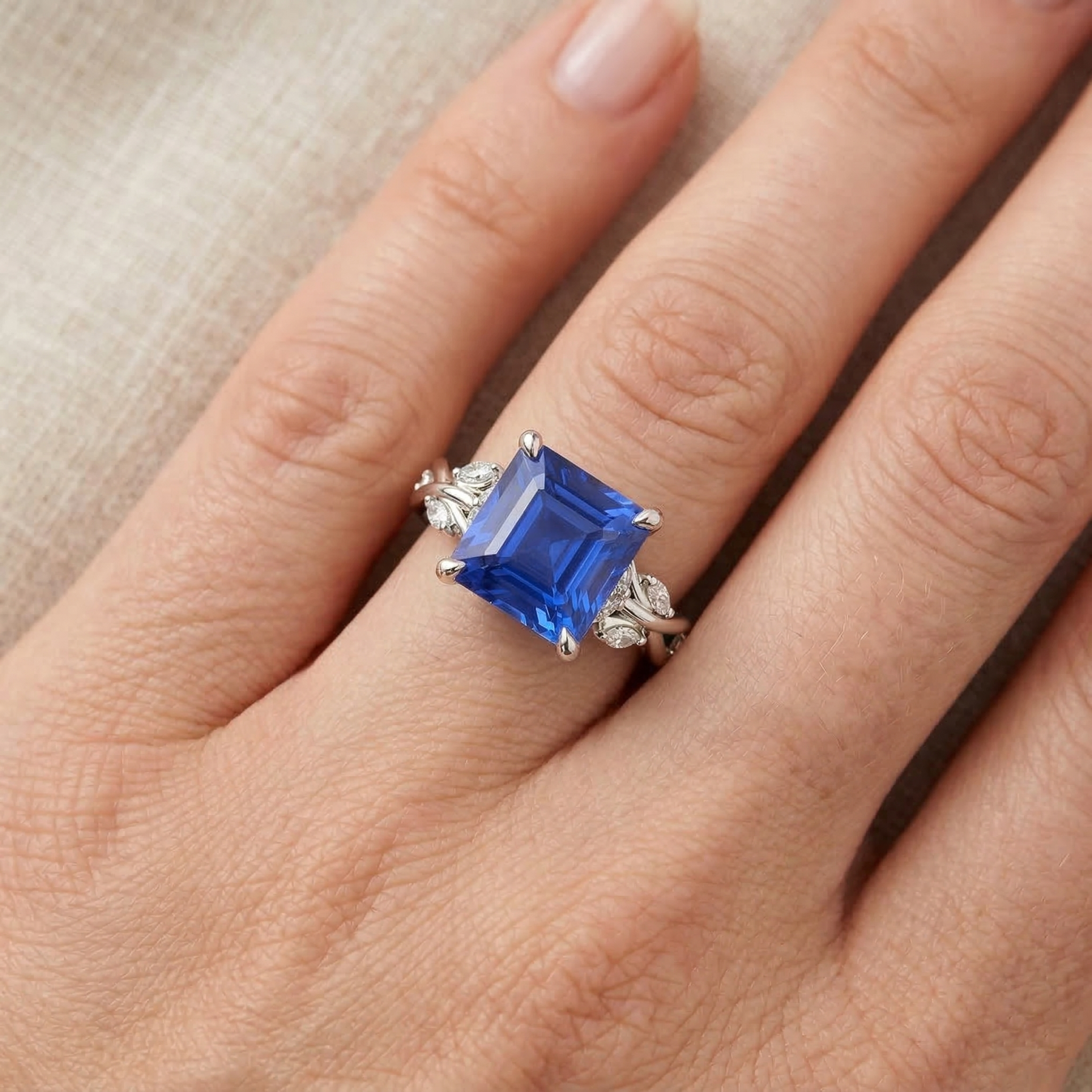 Princess Cut Blue Sapphire Natural Earth Mined Diamond Ring 6.75 Carats Fancy Jewellery