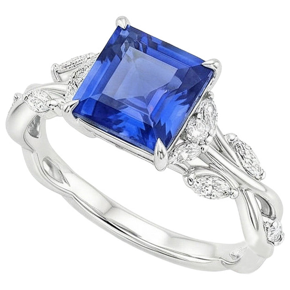 Princess Cut Blue Sapphire Natural Earth Mined Diamond Ring 6.75 Carats Fancy Jewellery