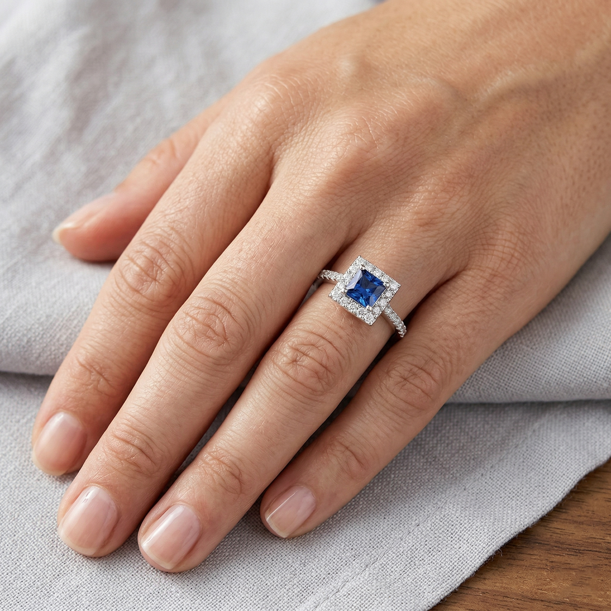 Princess Sri Lankan Sapphire Natural Earth Mined DIAMOND ( NOT LAB GROWN ) Ring 2.25 Carat White Gold 14K