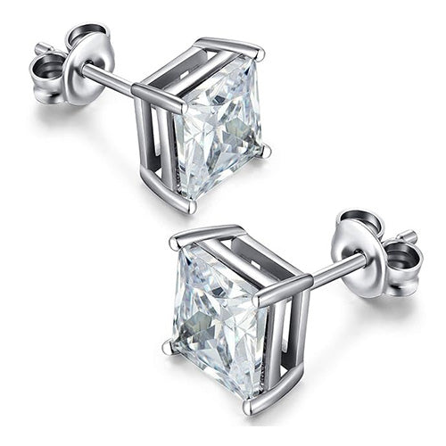 Princess Cut Natural Earth Mined Diamonds Studs Earrings 3 Carats White Gold