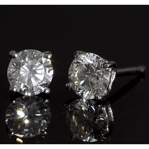Prong Real Round Diamond Stud Earring 1.80 Carats White Gold 14K