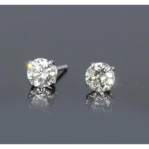 Prong Real Round Diamond Stud Earrings 1.50 Carats White Gold 14K Jewelry