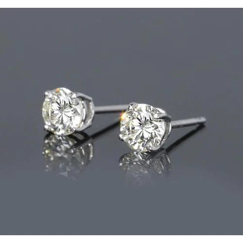 Prong Real Round Diamond Stud Earrings 1.50 Carats White Gold 14K Jewelry