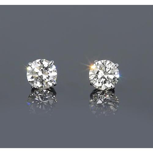 Prong Real Round Diamond Stud Earrings 1.50 Carats White Gold 14K Jewelry