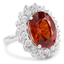 Prong Set 12.75 Ct Garnet And Natural Earth Mined Diamonds Engagement Ring White Gold 14K