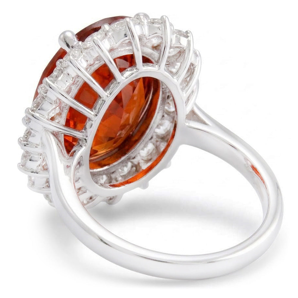 Prong Set 12.75 Ct Garnet And Natural Earth Mined Diamonds Engagement Ring White Gold 14K