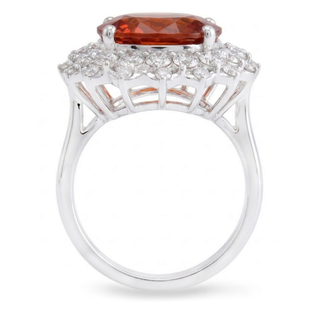 Prong Set 12.75 Ct Garnet And Natural Earth Mined Diamonds Engagement Ring White Gold 14K