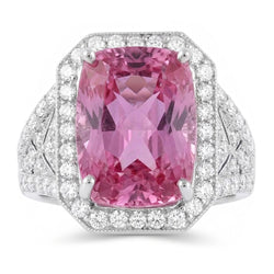Prong Set 18.35 Carats Pink Kunzite With Natural Earth Mined Diamonds Ring White Gold