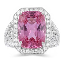 Prong Set 18.35 Carats Pink Kunzite With Natural Earth Mined Diamonds Ring White Gold