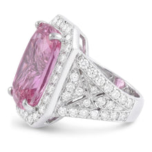 Prong Set 18.35 Carats Pink Kunzite With Natural Earth Mined Diamonds Ring White Gold
