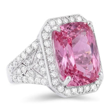 Prong Set 18.35 Carats Pink Kunzite With Natural Earth Mined Diamonds Ring White Gold