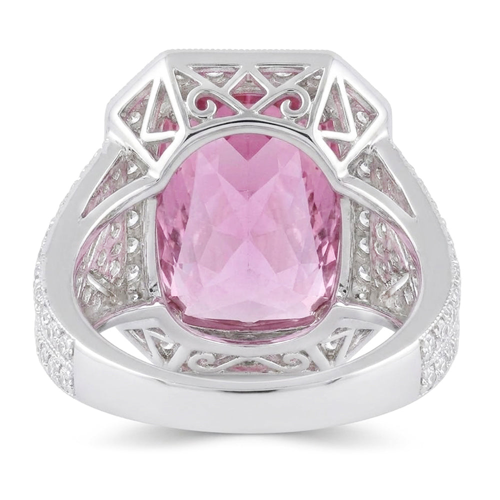Prong Set 18.35 Carats Pink Kunzite With Natural Earth Mined Diamonds Ring White Gold