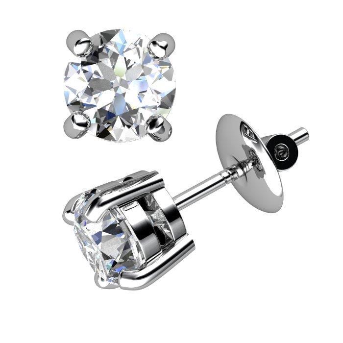 Prong Set 2 Carats Round Cut Real Diamonds Stud Earrings White Gold 14K