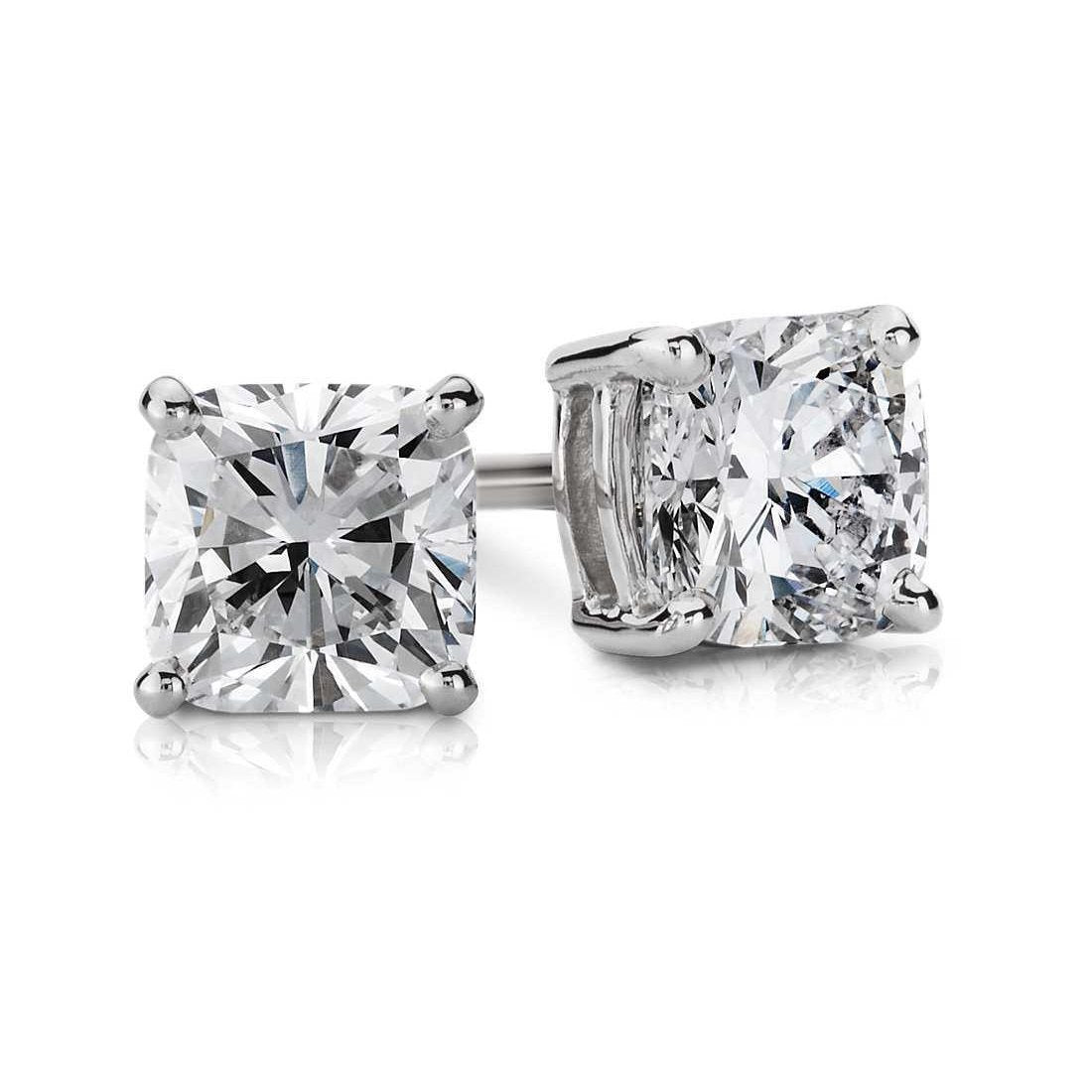 Prong Set 2 Ct Cushion Cut Natural Diamond Stud Earring Solid White Gold 14K