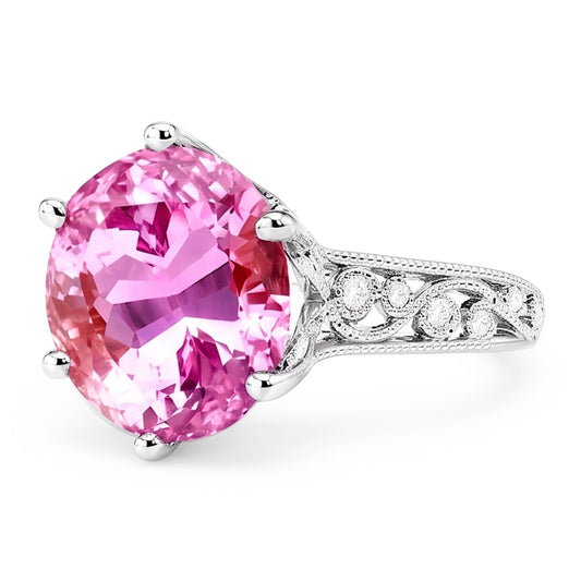 Prong Set 21.00 Ct Solitaire Pink Kunzite Wedding Ring White Gold