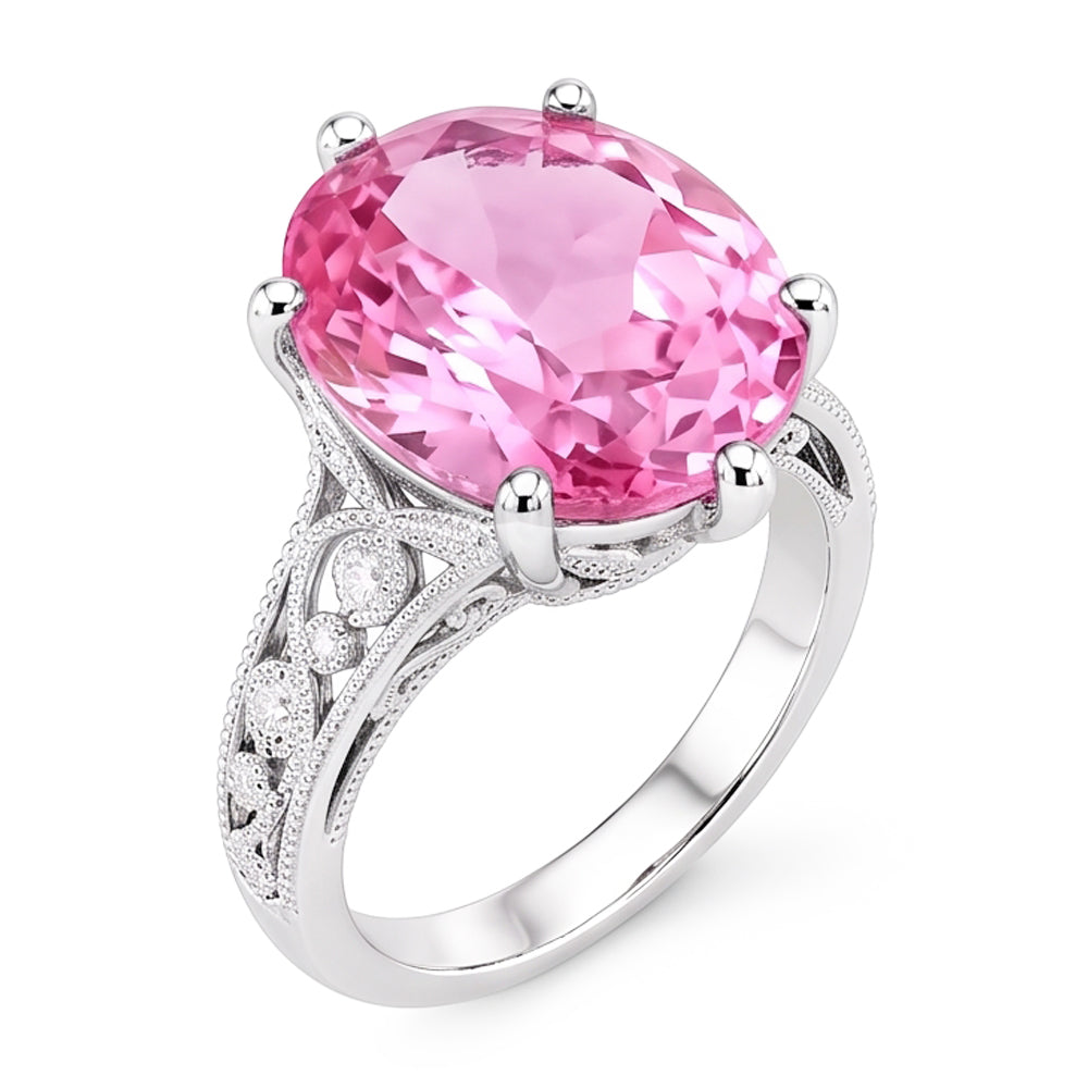 Prong Set 21.00 Ct Solitaire Pink Kunzite Wedding Ring White Gold