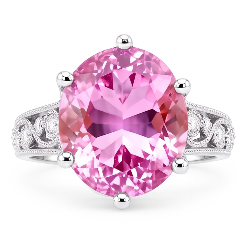 Prong Set 21.00 Ct Solitaire Pink Kunzite Wedding Ring White Gold