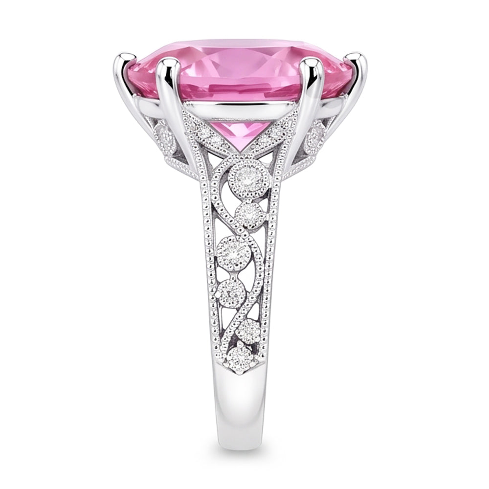 Prong Set 21.00 Ct Solitaire Pink Kunzite Wedding Ring White Gold