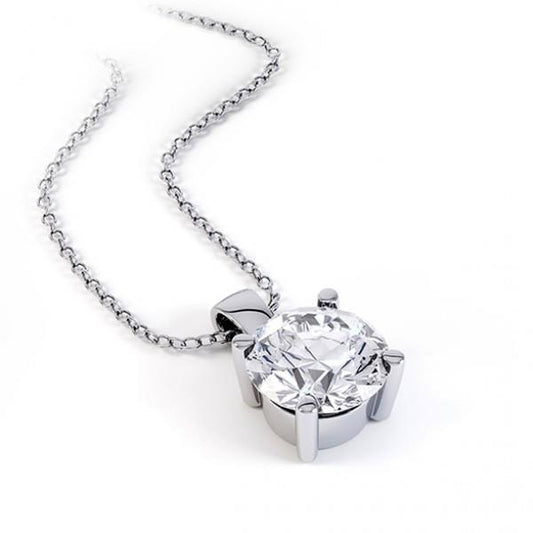 Prong Set 2.00 Carat Real Diamond Pendant Necklace With Chain White 14K