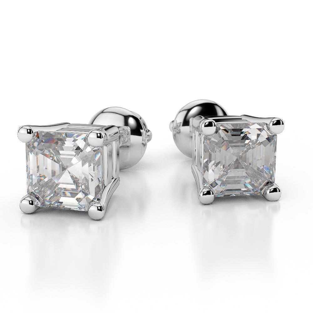 Prong Set 3 Carats Asscher Cut Natural Earth Mined Diamonds Studs Earrings WG 14K