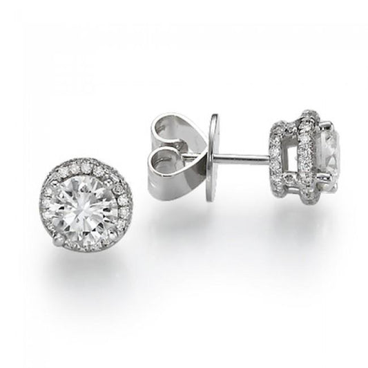 Prong Set 3 Carats Real Diamonds Ladies Stud Halo Earrings Gold White 14K