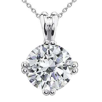 Prong Set 3.25 Ct Round Cut Real Diamond Pendant Necklace 14K White Gold