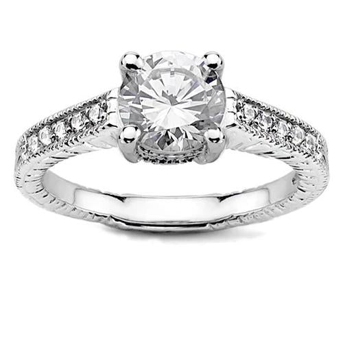 Prong Set 3.35 Carats Sparkling Real Diamond Solitaire Ring With Accent