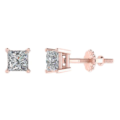 Prong Set 3.40 Carats Real Diamonds Women Studs Earrings Rose Gold 14K