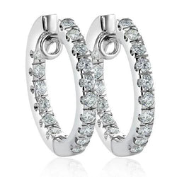 Prong Set 3.80 Carats Real Diamonds Ladies Hoop Earrings White Gold 14K