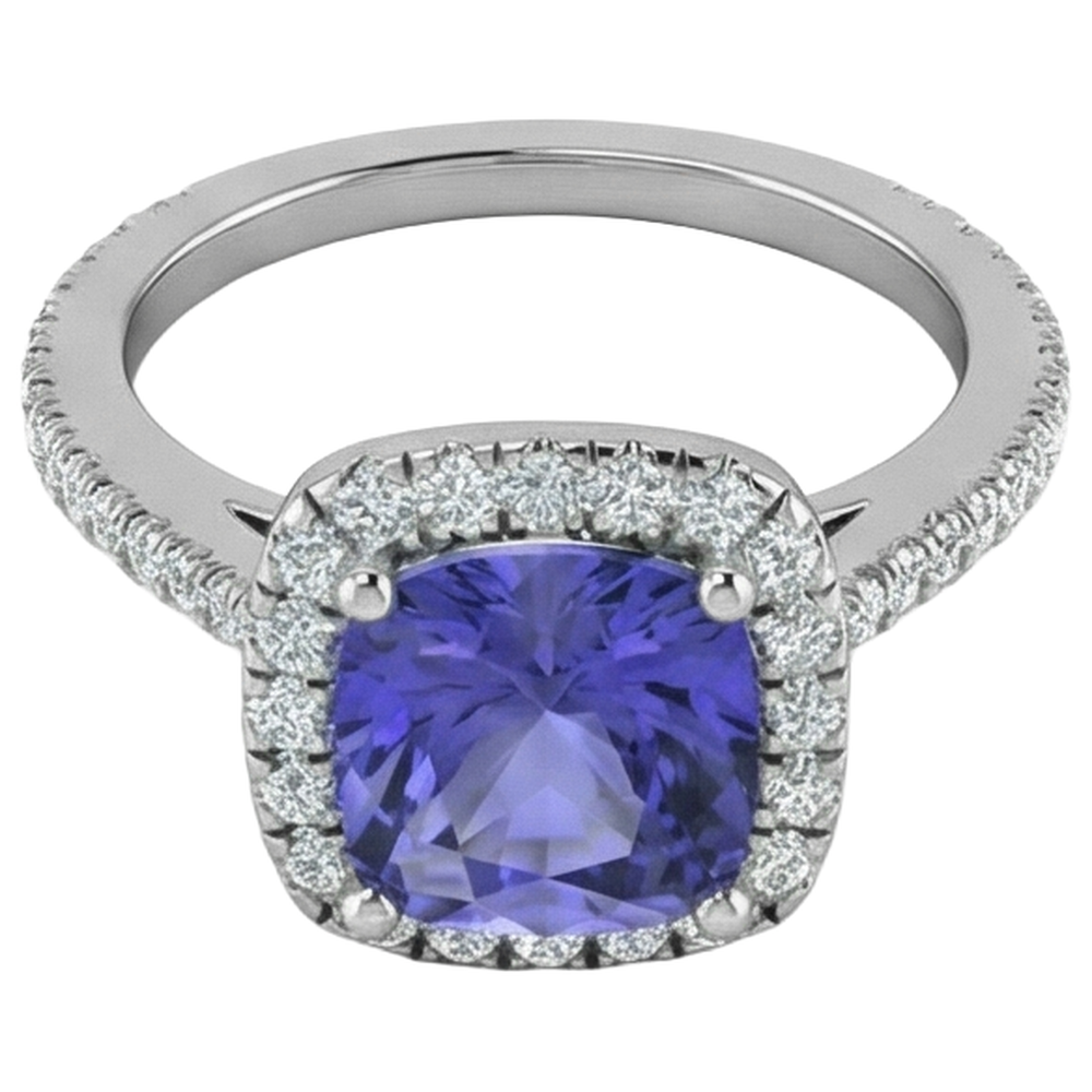 natural round tanzanite 4.50ct ring close up detail