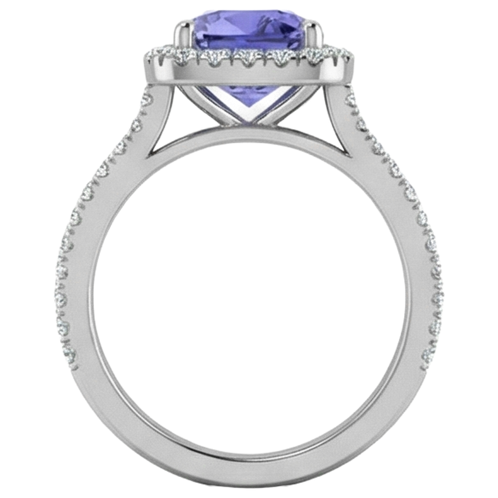 natural round tanzanite 4.50ct ring on white background