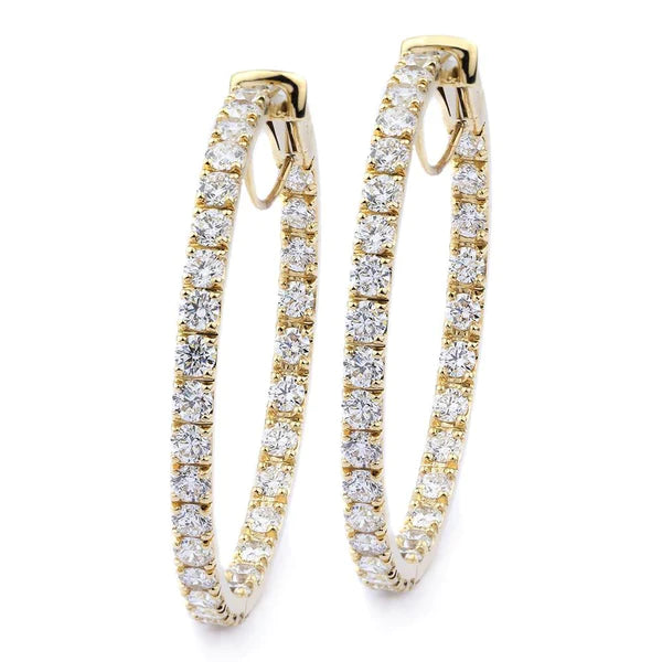 Prong Set 5 Carats F Vvs1 Genuine Diamonds Ladies Hoop Earrings Gold 14K