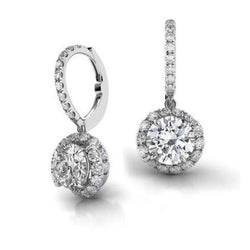 Prong Set 5.30 Carats Real Diamonds Ladies Dangle Earrings White Gold 14K