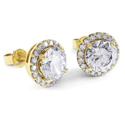 Prong Set 5.50 Carats Round Real Diamond Women Stud Halo Earrings