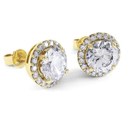 Prong Set 5.50 Carats Round Real Diamond Women Stud Halo Earrings